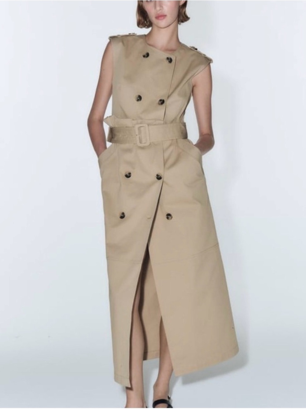 NWT ZARA BELTED GABARDINE DRESS  LIGHT WHISKEY - REF. 2865/347/775